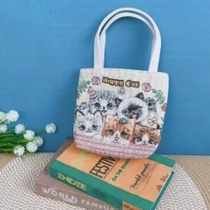 Happy cats stitches canvas tote bag